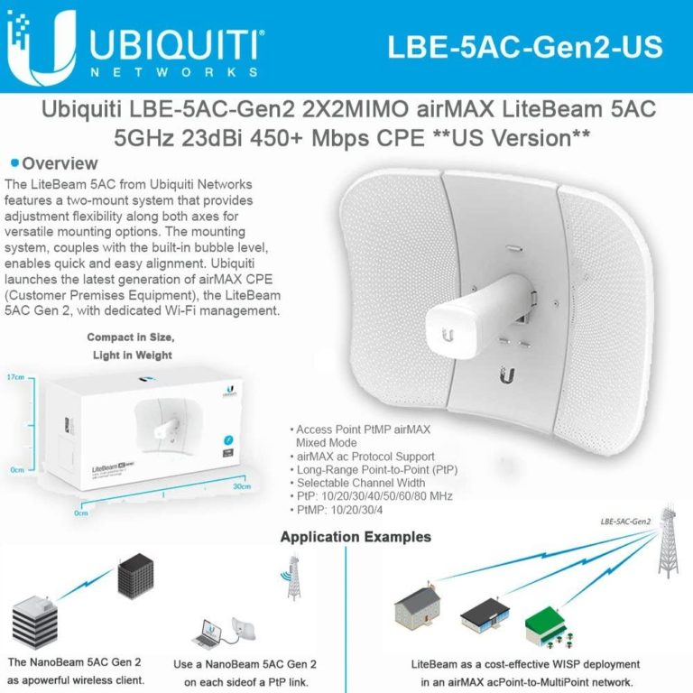 UBNT – LBE-5AC-GEN2 – 5GHZ – 450MBPS – 23DBI | Clevergies